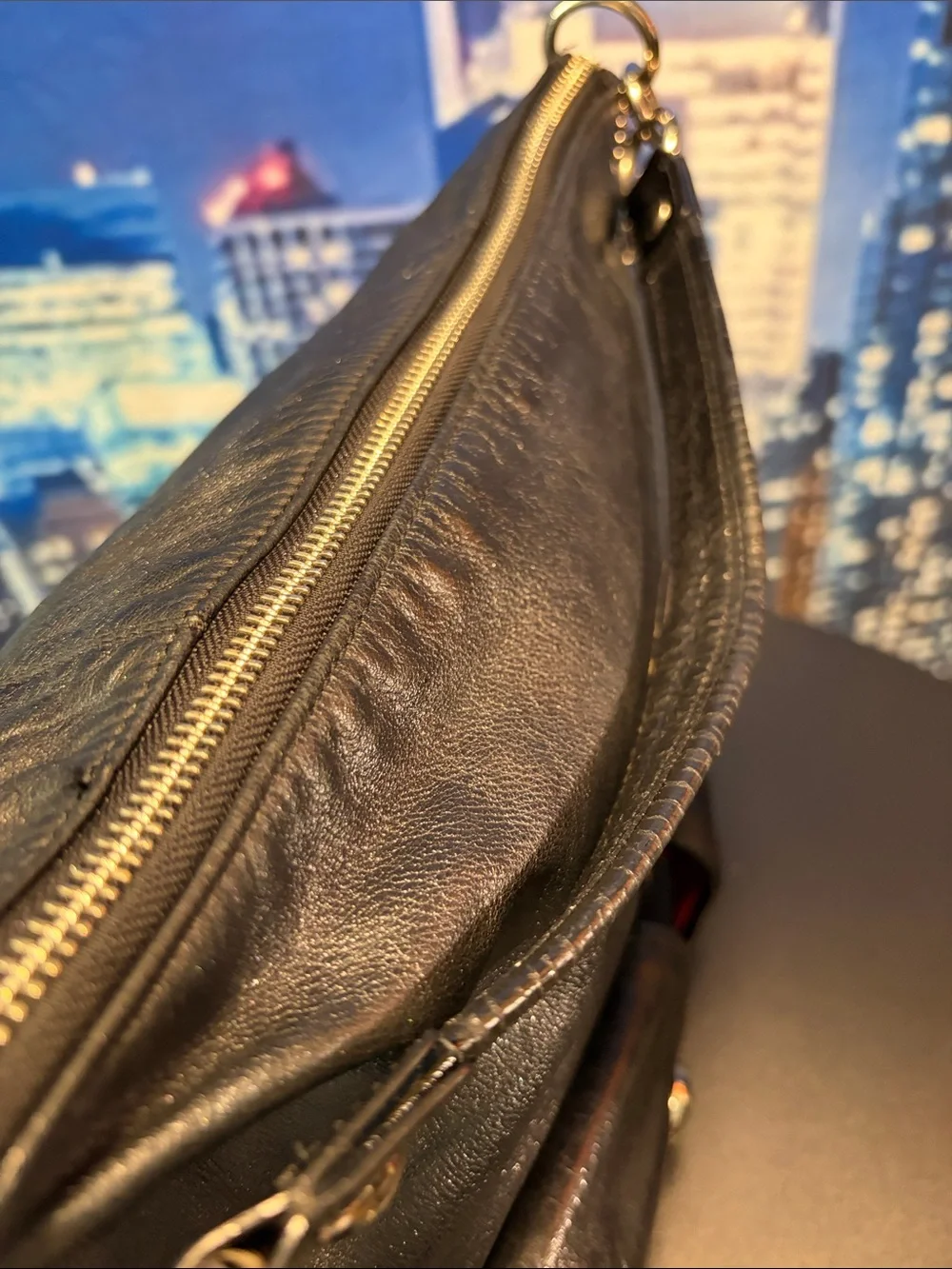 Coach Poppy Black Leather Messenger Bag with Front Pockets